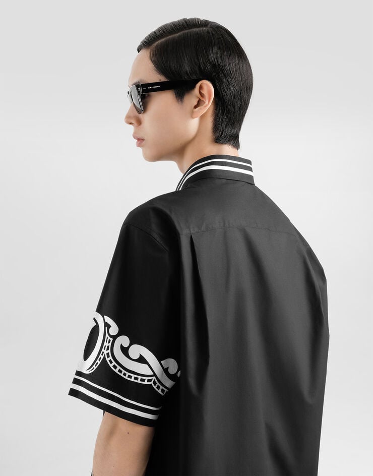 Dolce & Gabbana قميص بوبلين بتفاصيل طبعة أسود G5LG9TGI960