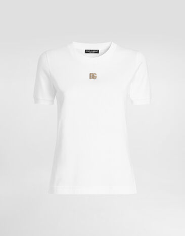 Dolce & Gabbana Jersey T-shirt with metal DG pin logo Pink F8N08ZGDCX1