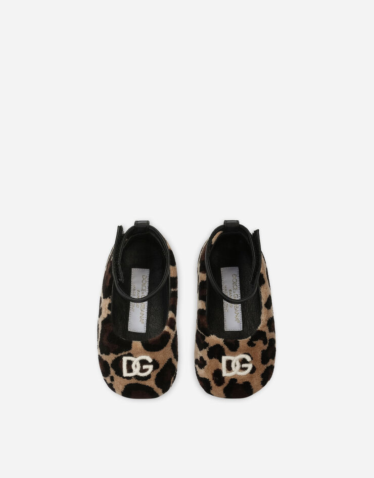 Dolce & Gabbana Velvet newborn ballet flats with leopard print Animal Print DK0065AA338