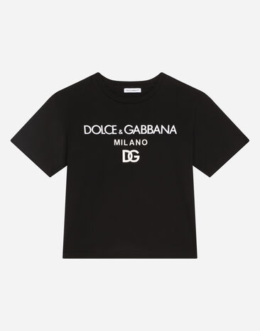 Dolce & Gabbana DG 밀라노 자수로 장식한 라운드넥 저지 티셔츠. 블랙 L4JTEYG7E5G