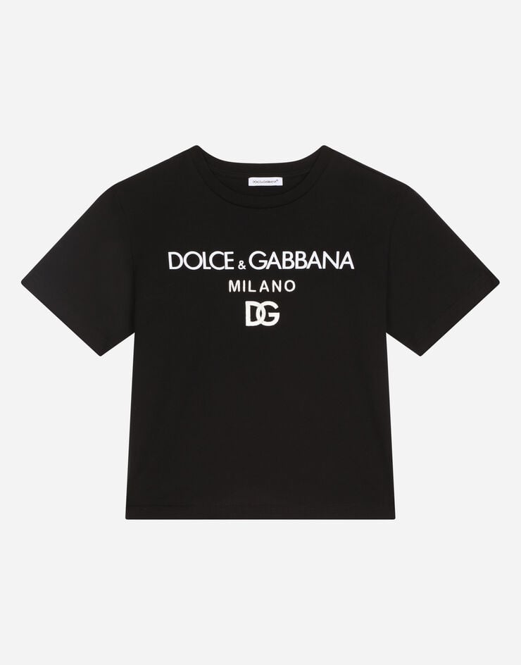 Dolce & Gabbana Jersey round-neck T-shirt with DG Milano embroidery Black L4JTEYG7E5G