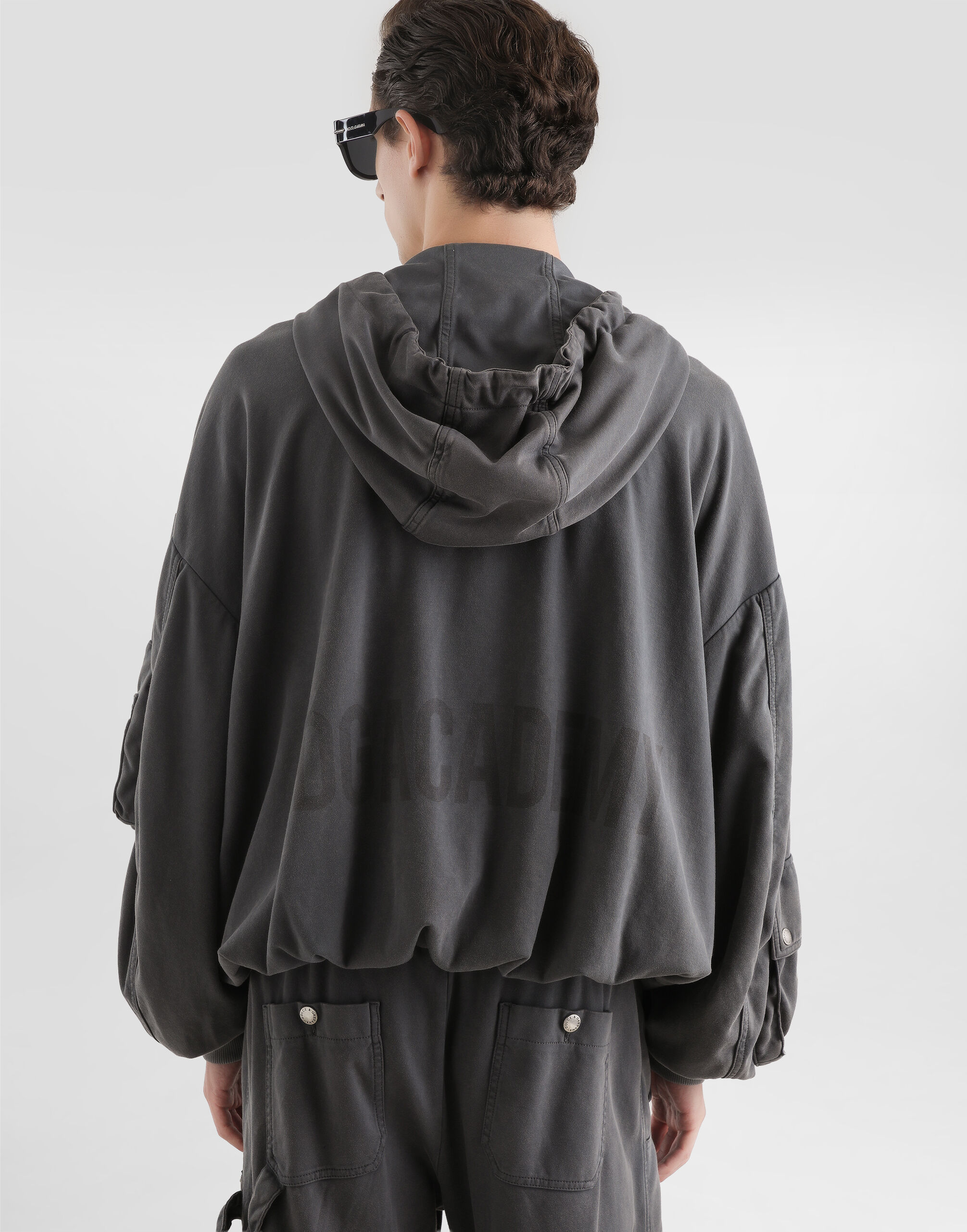 Jersey hooded sweatshirt with vintage finish