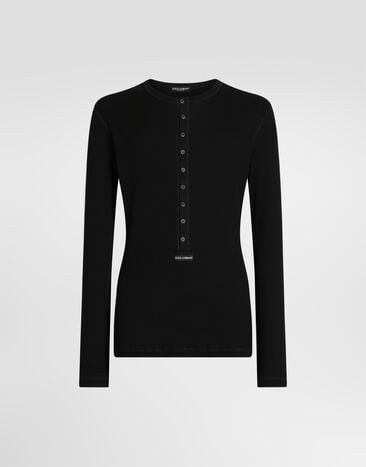 Dolce & Gabbana 티셔츠 세라피노 리브드 코튼 소재 블랙 G8PG8TG7P3I
