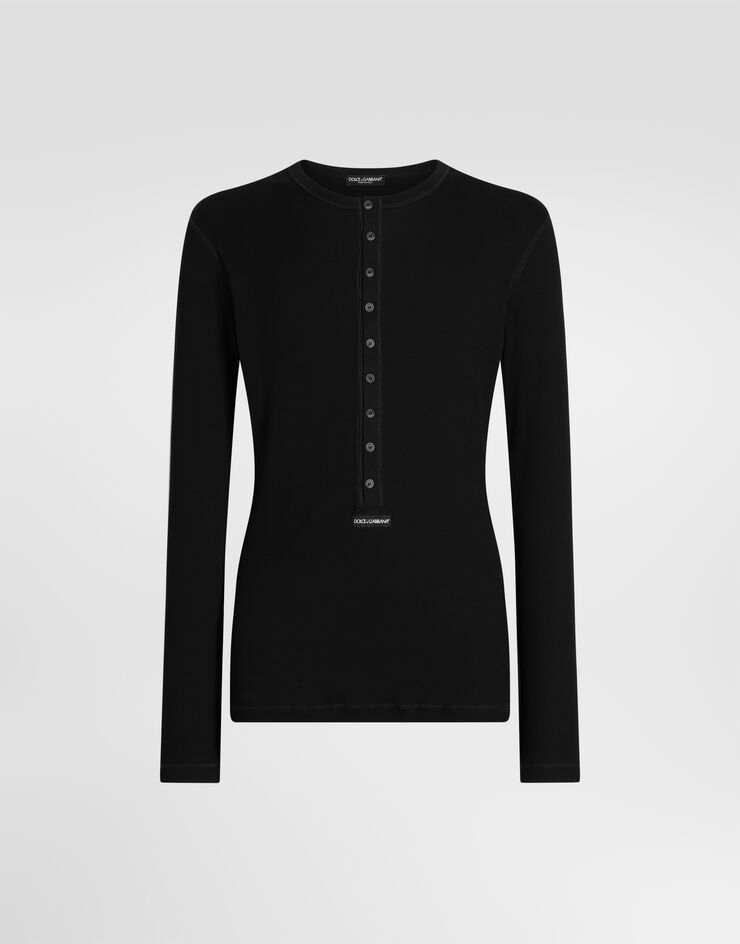 Dolce & Gabbana 티셔츠 세라피노 리브드 코튼 소재 Dolce & Gabbana 티셔츠 세라피노 리브드 코튼 소재 블랙 G8PG8TG7P3I