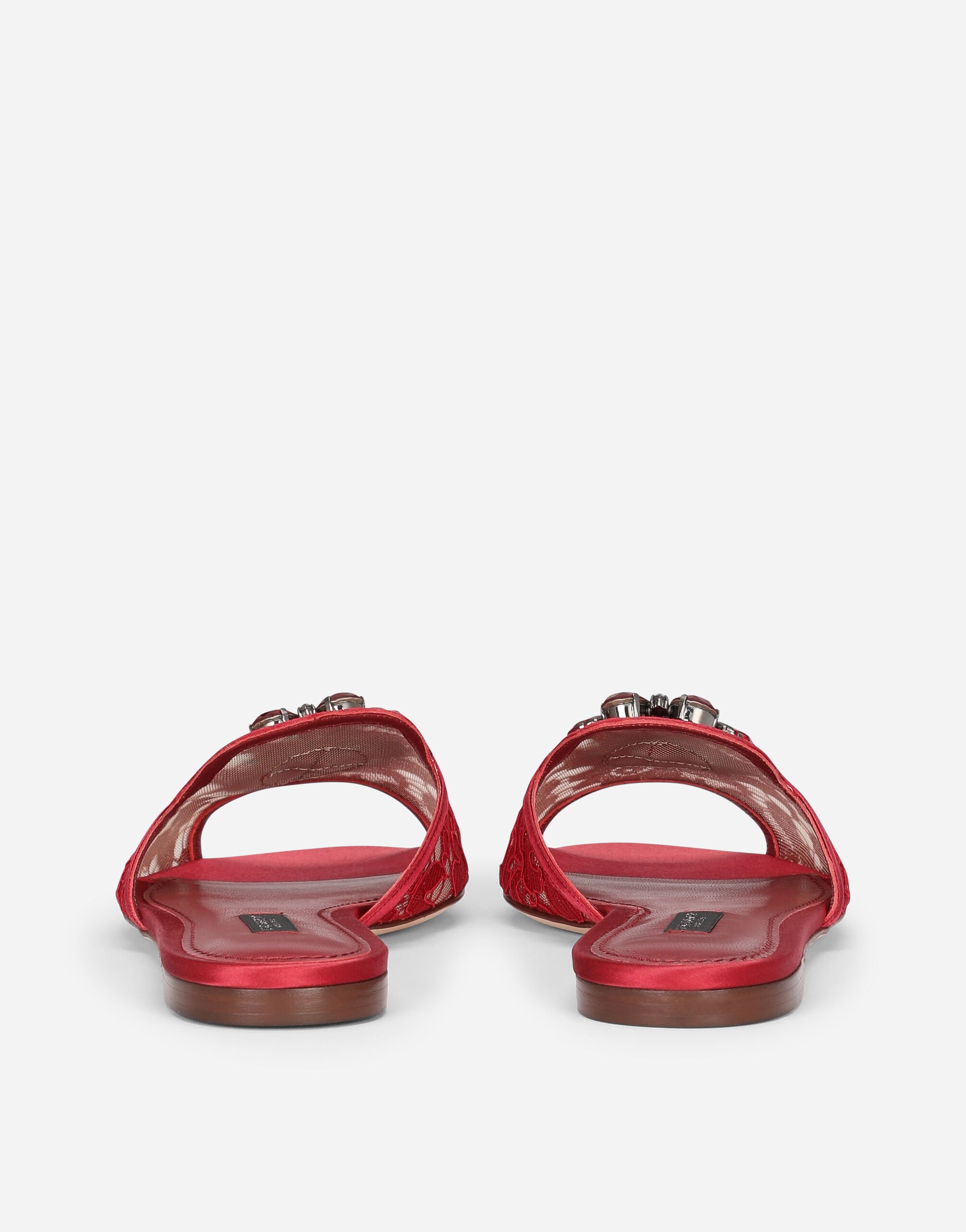 関税込◎*Dolce&Gabbana*レース ブローチ スライドシューズ グレーのウィメンズ レインボー スライドシューズ レース