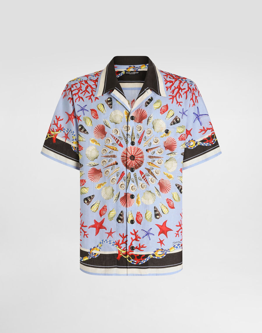 Shell-print hawaii linen canvas shirt