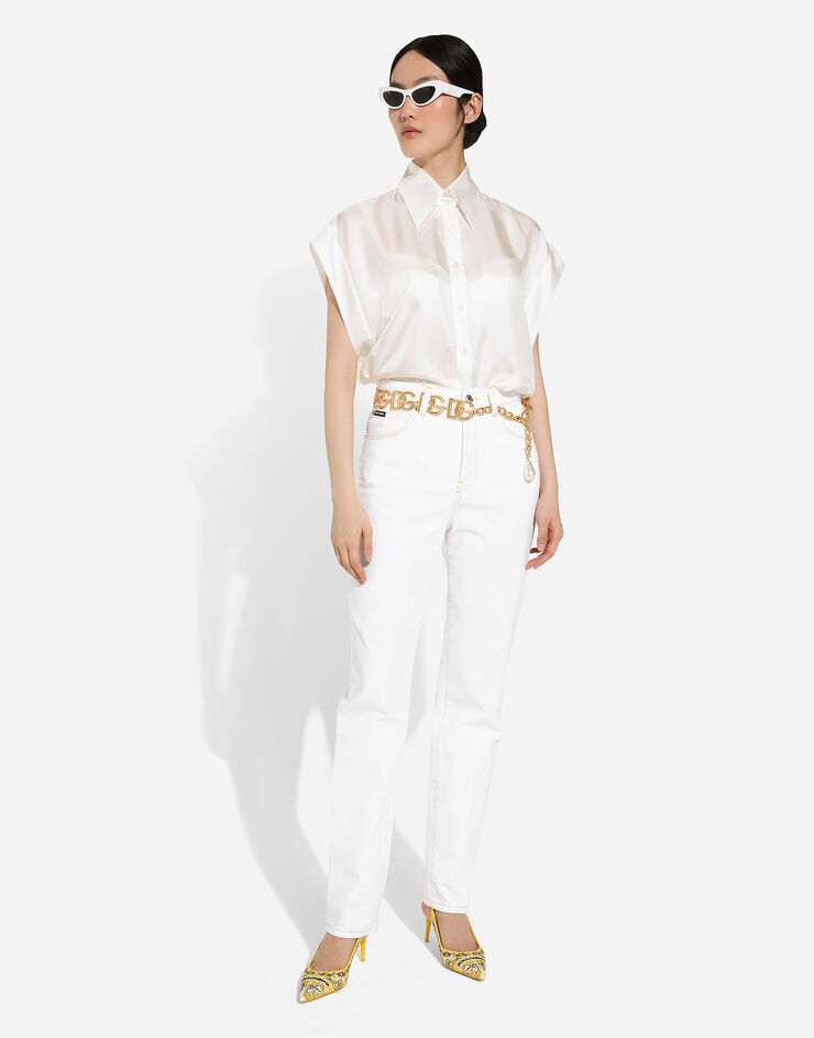 Dolce & Gabbana Camisa en sarga de seda Blanco F5P11TFU1WX