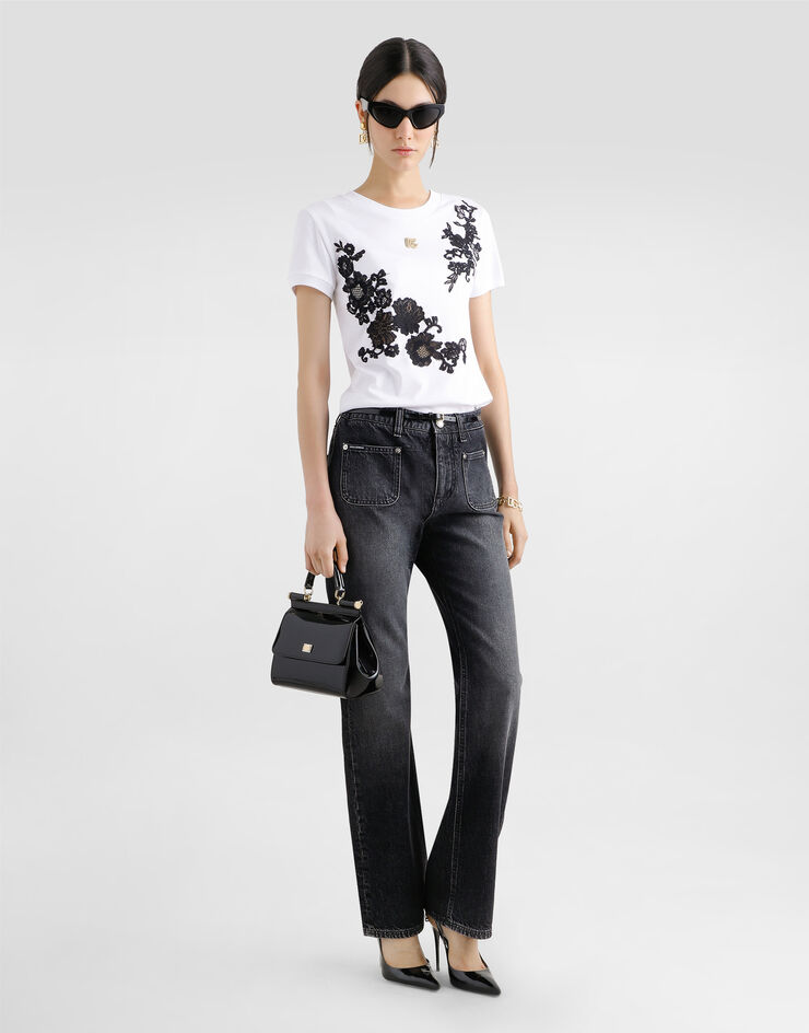 Dolce & Gabbana Jersey T-shirt with DG logo pin and lace details White F8V20TGDCTI