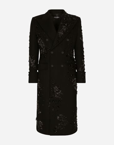 Dolce & Gabbana Double-breasted coat with embroidery and stones Grey G9ZD9TFUM51