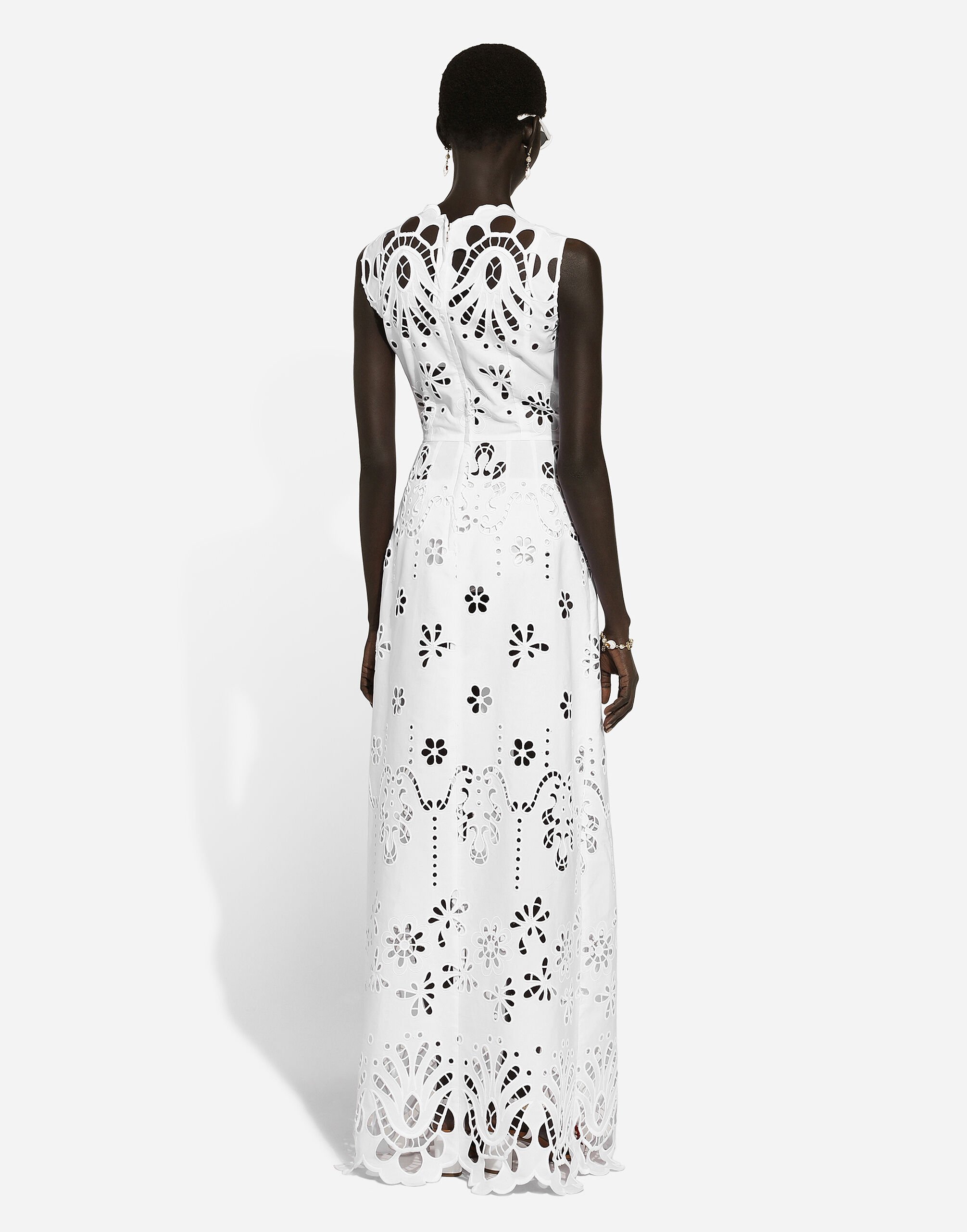 Long cotton dress with cut-out detailing in White for Women