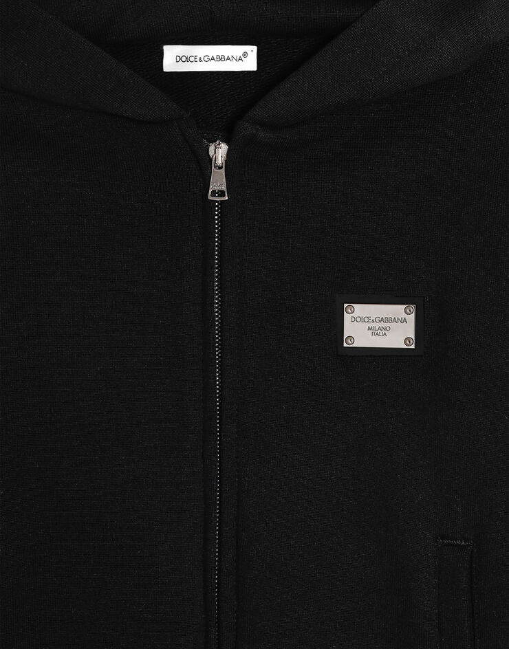 Dolce & Gabbana Zipped hoodie with DG logo plaque Black L4JW2VG7I2P