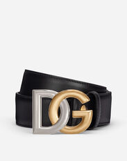 Dolce & Gabbana Calfskin belt with double-plated DG logo Blue BC4337A1607