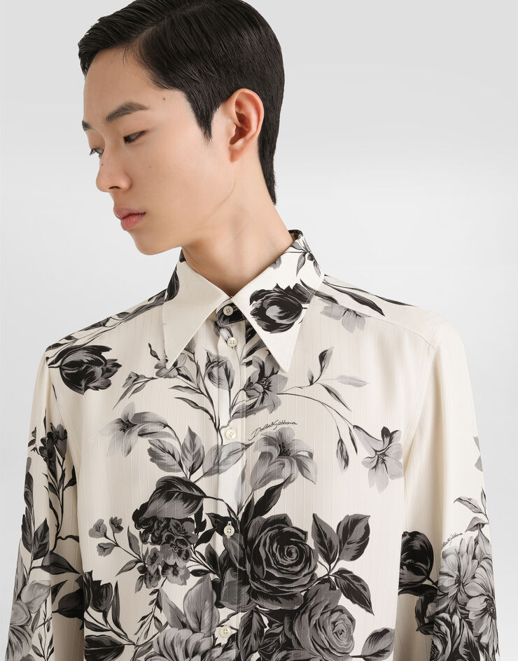 Dolce & Gabbana Flower bouquet-print gold jacquard shirt Multicolor G5NP9TIS1Z0