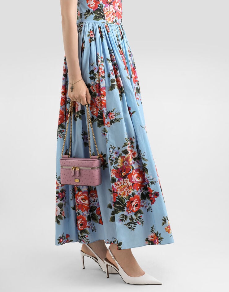 Dolce & Gabbana Sicily small shoulder bag in polished ostrich leather Pink BB7800B8G31