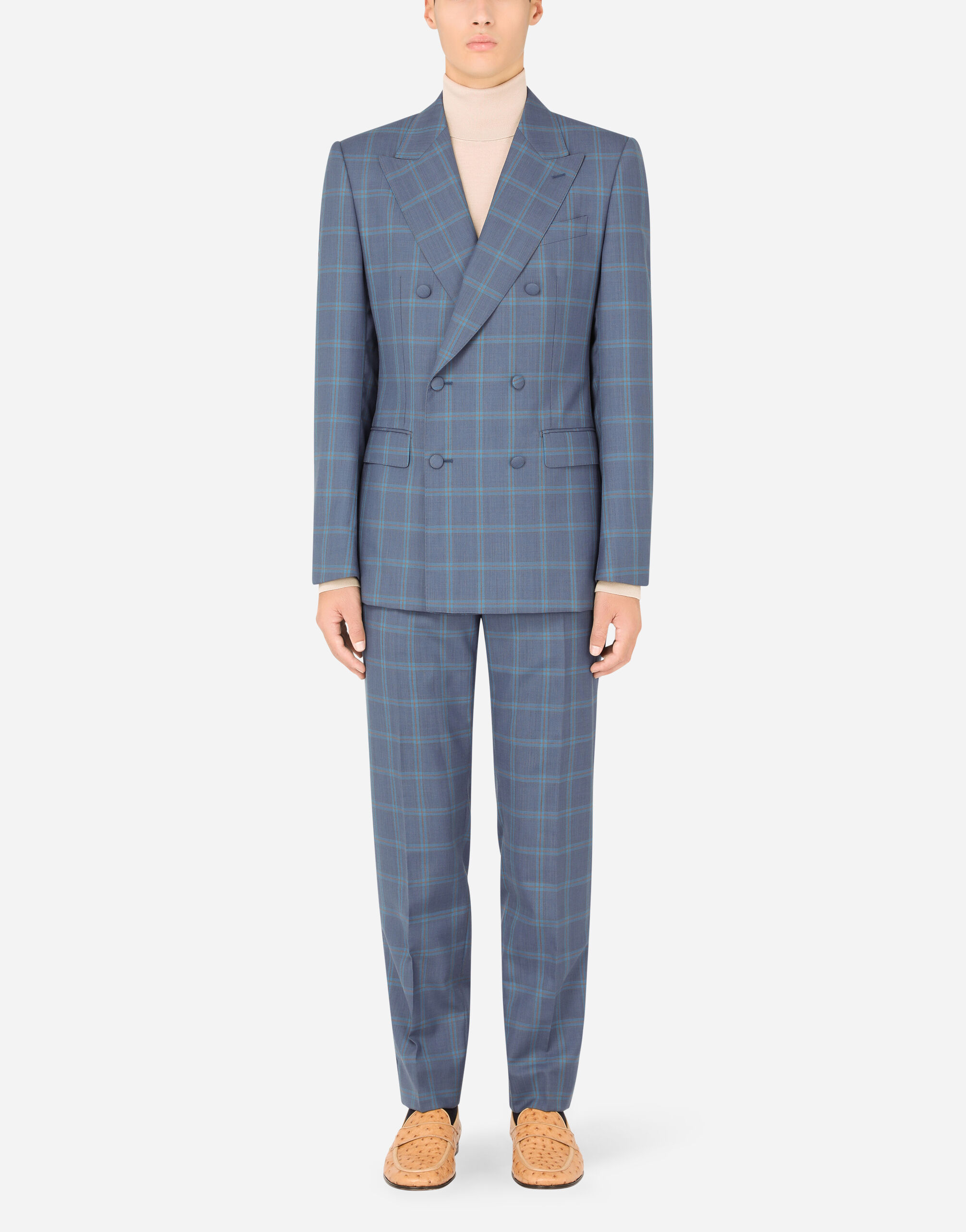 Double-breasted checked wool Sicily-fit suit in Multicolor for Men
