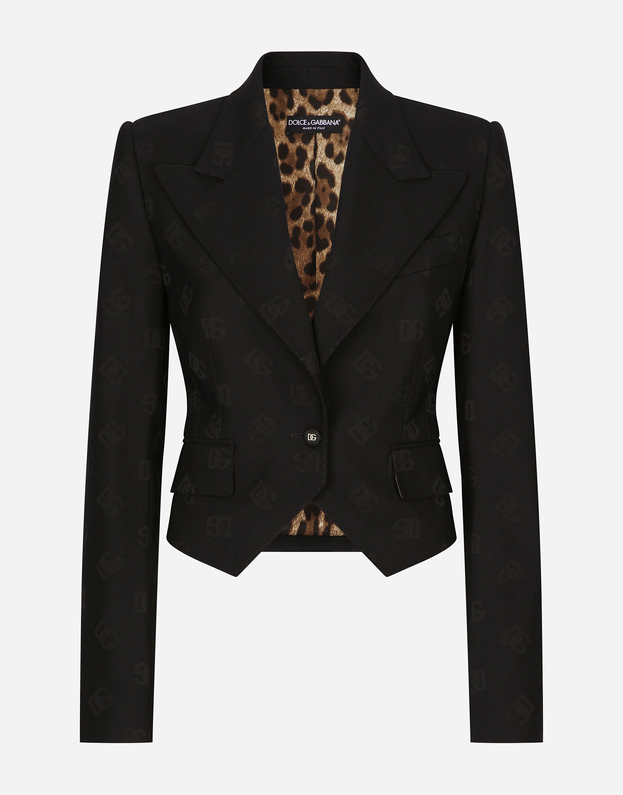 Dolce & Gabbana Wool jacquard Spencer jacket with DG logo Black F29MCTFUBE7