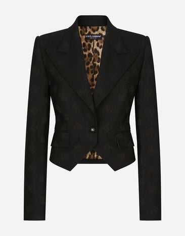 Dolce & Gabbana Wool jacquard Spencer jacket with DG logo Black F290XTFU28D