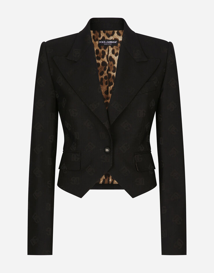 Dolce & Gabbana DG 로고 울 자카드 스펜서 재킷 블랙 F29UATFJ2CI