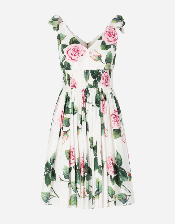 Dolce & Gabbana POPLIN TROPICAL ROSE PRINT MIDI DRESS STAMPA FLOREALE F6I0ATHS5FZ