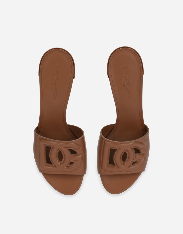 Dolce & Gabbana Calfskin sliders with DG logo Brown CR1139AY329