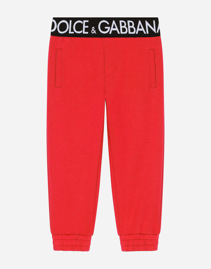Dolce & Gabbana Pantaloni jogging in jersey con elastico logato Red L5JP9GG7E3Z