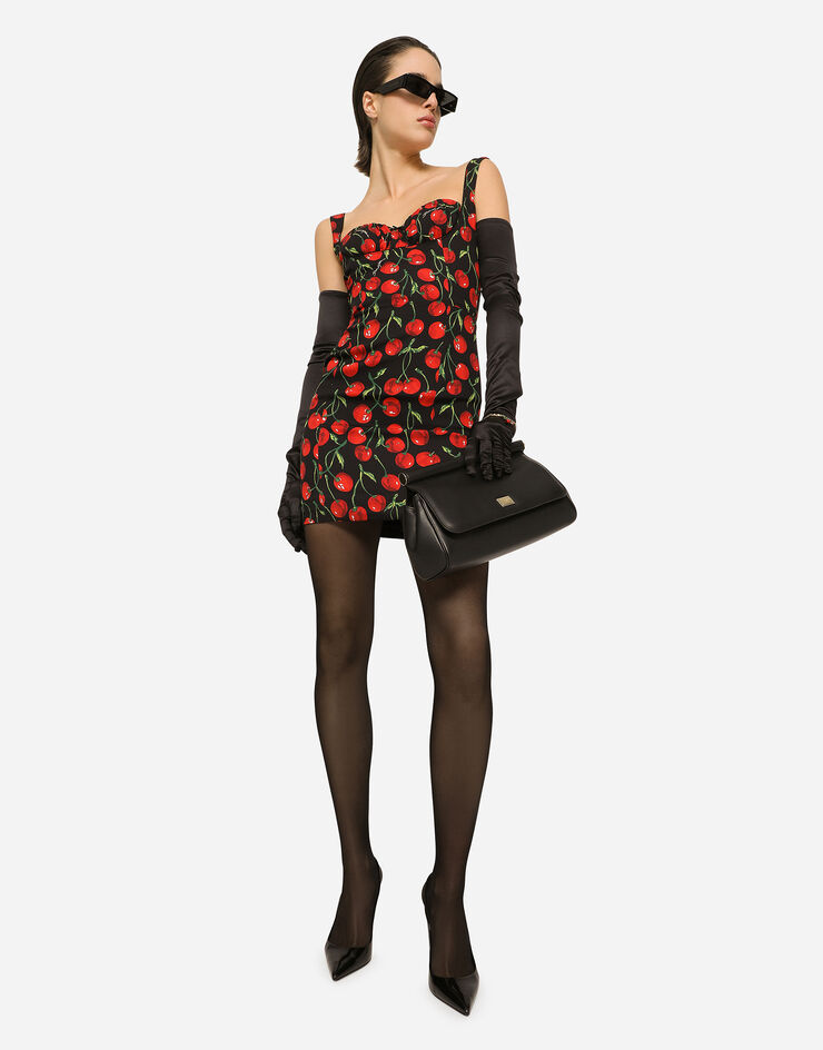 Dolce&Gabbana Short cherry-print charmeuse dress Multicolor F6AVDTFSA4Z