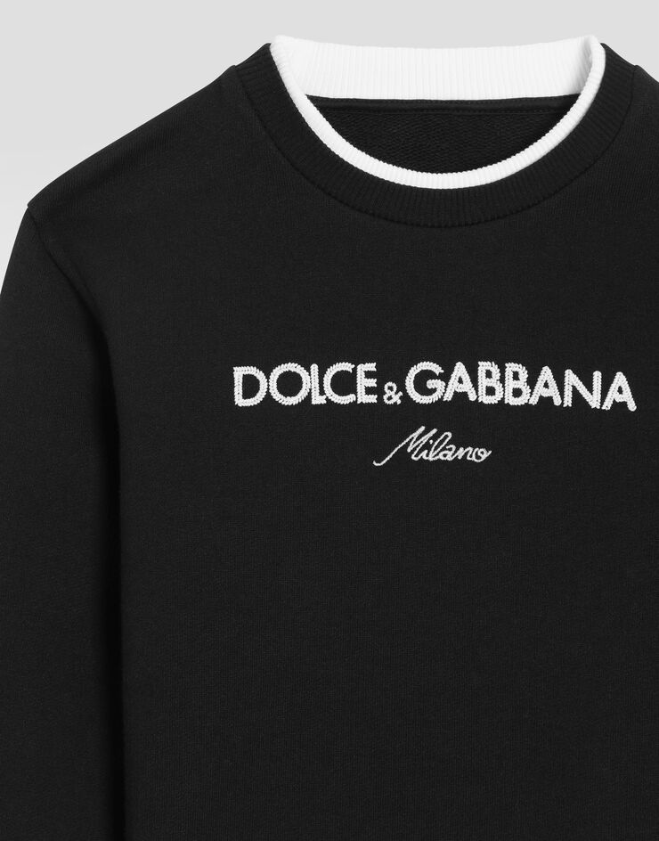 Dolce & Gabbana Crew neck fleece sweatshirt with Dolce&Gabbana embroidery Blue L4JWMEG7PEL
