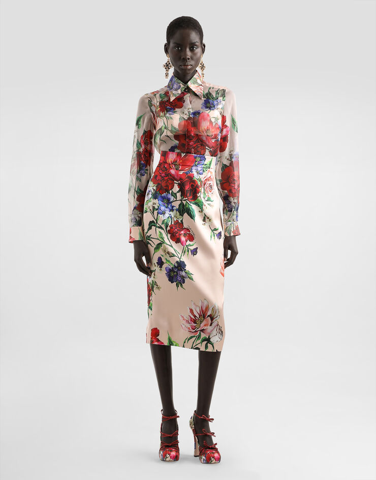 Dolce & Gabbana Chemise en mousseline à imprimé fleurs et manches longues Imprimé F5R64TIS1Y7
