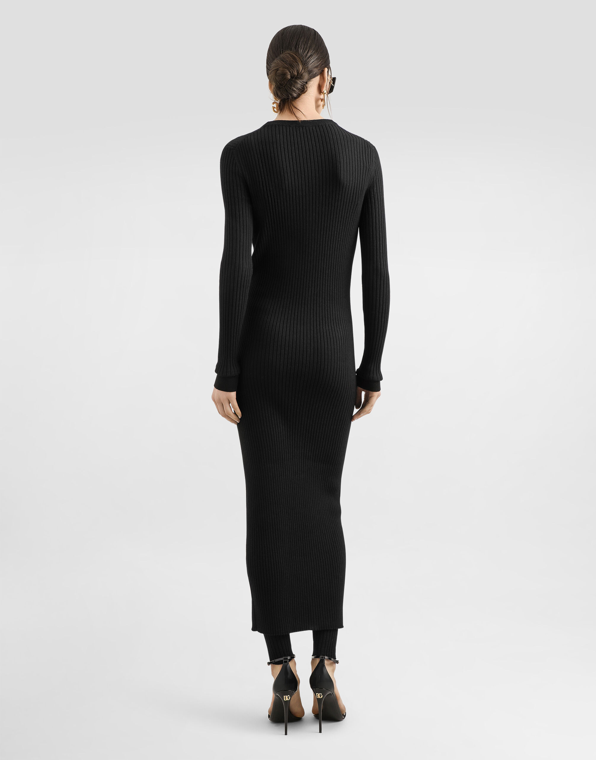 Long ribbed wool cardigan in Black for Women | Dolce&Gabbana® US