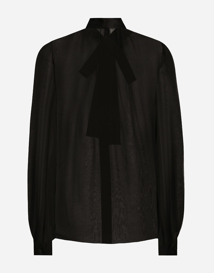 Dolce & Gabbana Silk chiffon shirt with pussy-bow Black F5S81TFU1AT