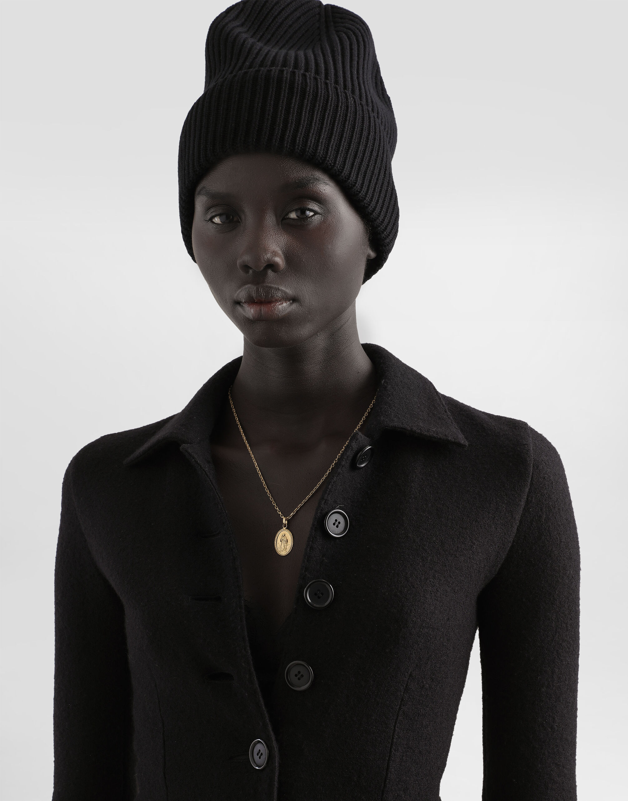 Single-breastedwool cloth jacket in Black for Women