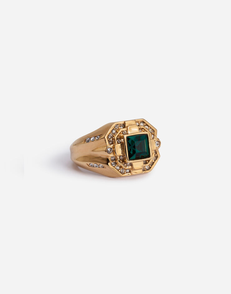 Dolce & Gabbana Metal ring with DG logo and rhinestones GREEN WRMS2AW1YCL