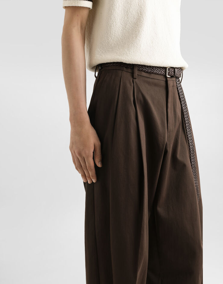 Dolce & Gabbana Pantaloni doppia pence in gabardina di cotone Marrone GP10DTFUFNV