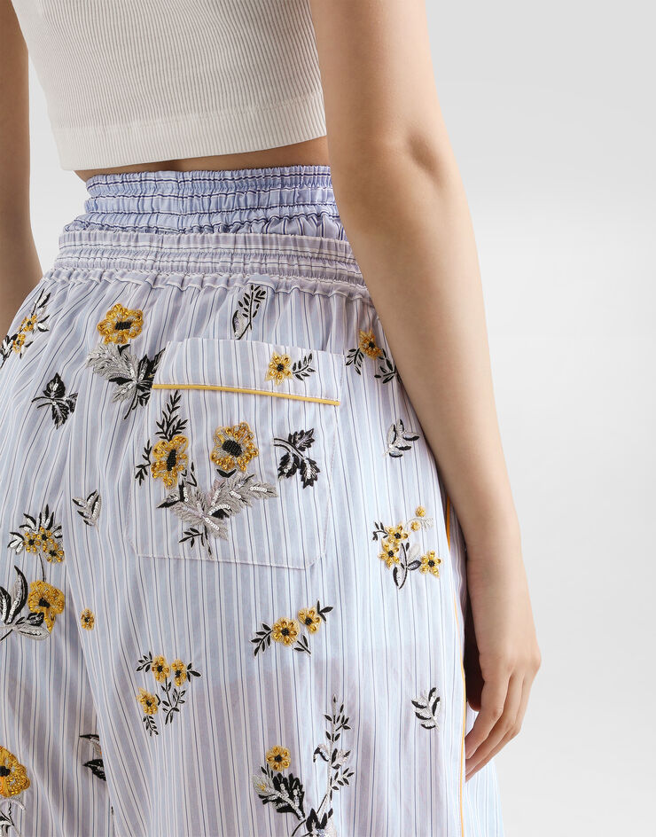 Dolce & Gabbana Poplin trousers with thread floral embroidery and rhinestones Dolce & Gabbana Poplin trousers with thread floral embroidery and rhinestones Multicolor FTDJEZGDDR9