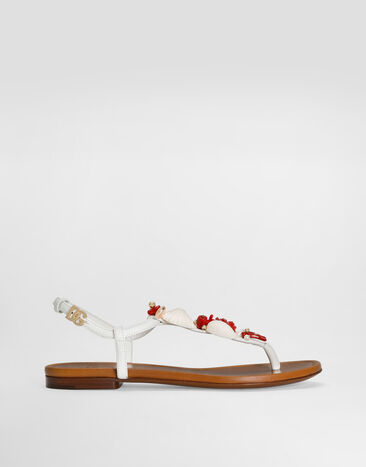 Dolce & Gabbana Sandales entredoigts en cuir nappa avec coraux brodés Blanc CQ0604AW116