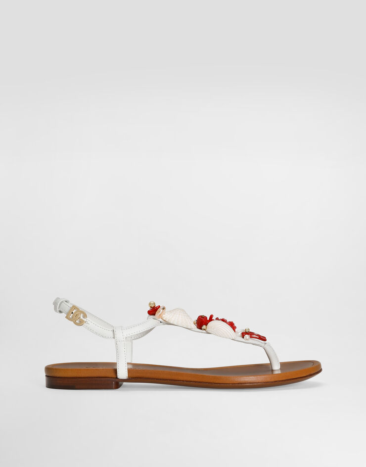 Dolce & Gabbana Nappa leather thong sandals with coral embroidery White CQ0604AW116