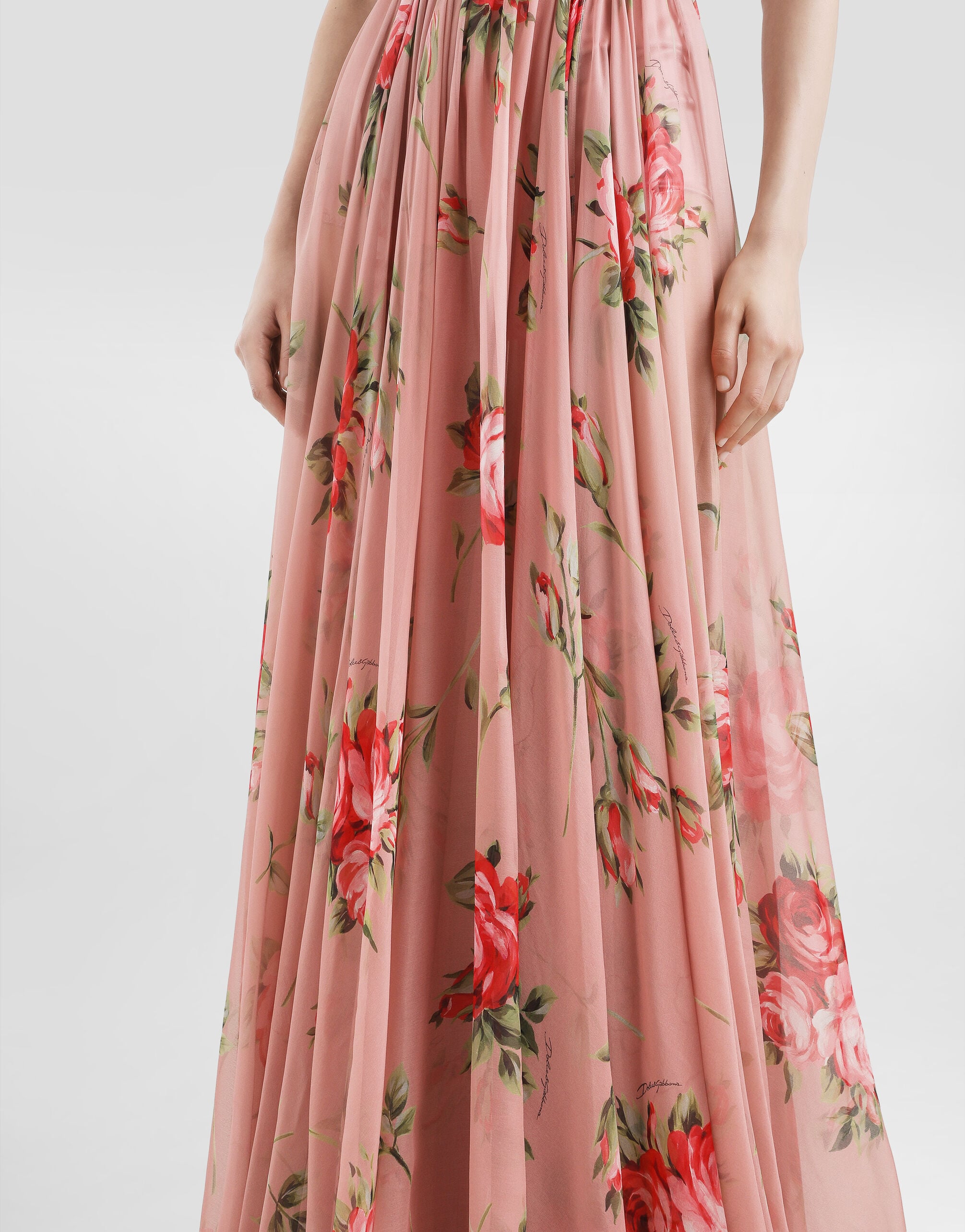 Rose bouquet-print chiffon dress in Multicolor for Women