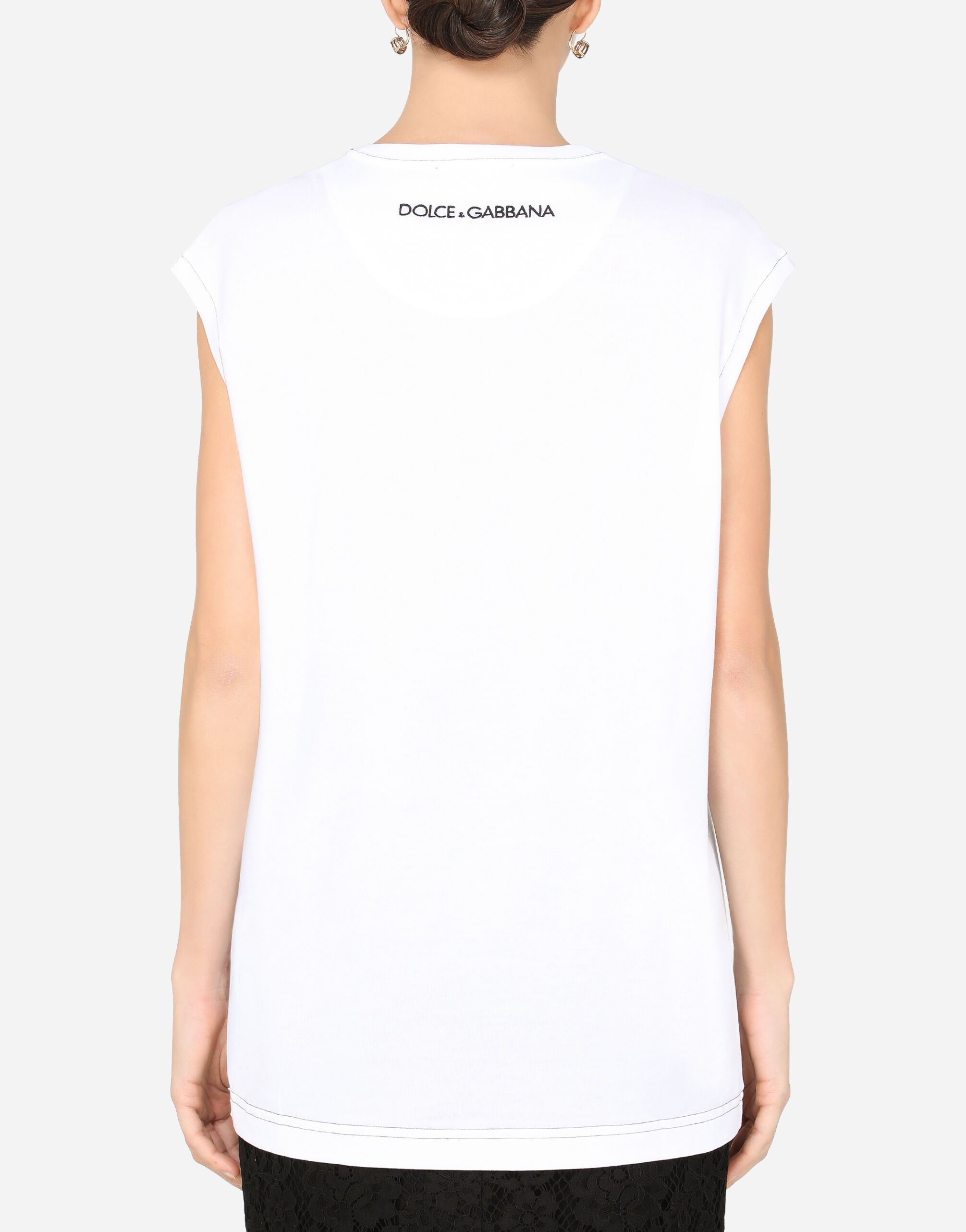Oversize jersey tank top with embroidery