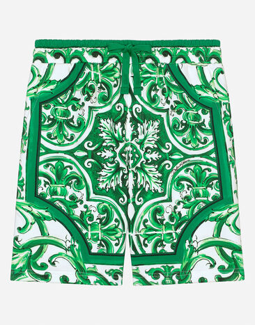 Dolce & Gabbana Jersey shorts with green majolica print Print L44S10FI5JO