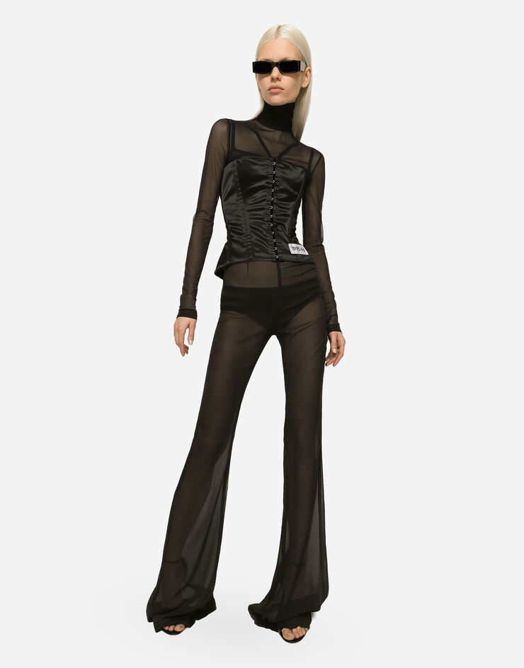 Dolce&Gabbana High-waisted flared chiffon pants Black FTCY1TFU1AT