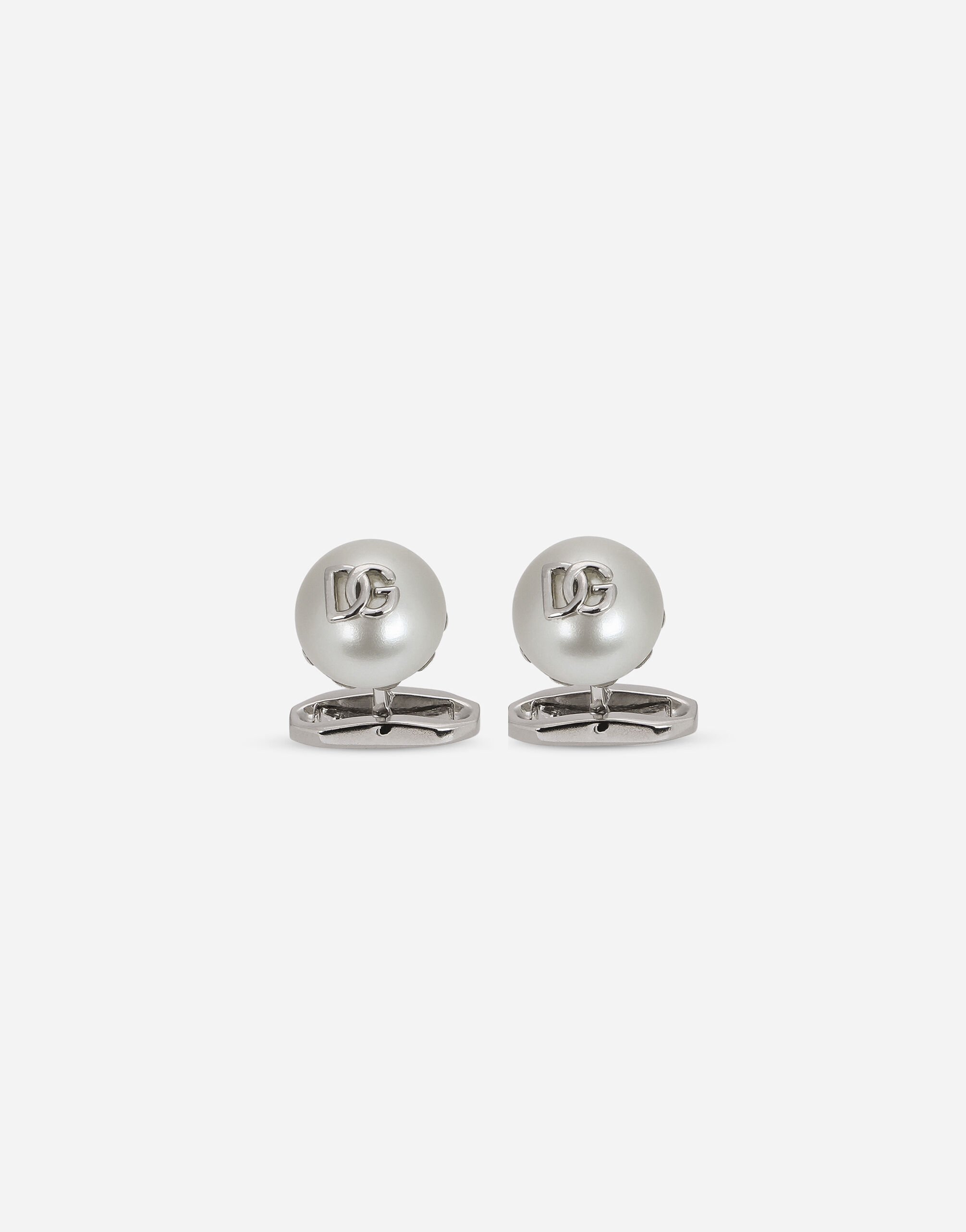Dolce & Gabbana Cufflinks with pearl and DG logo Silver WBN5W1W1111
