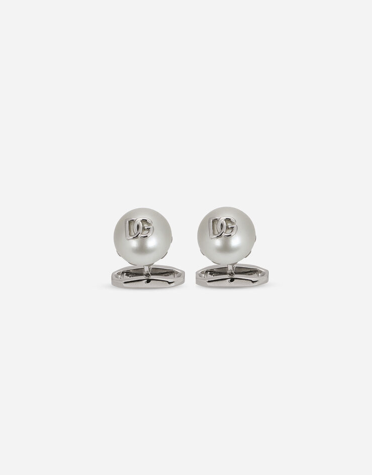 Dolce & Gabbana Cufflinks with pearl and DG logo Silver WFP1P1W1111