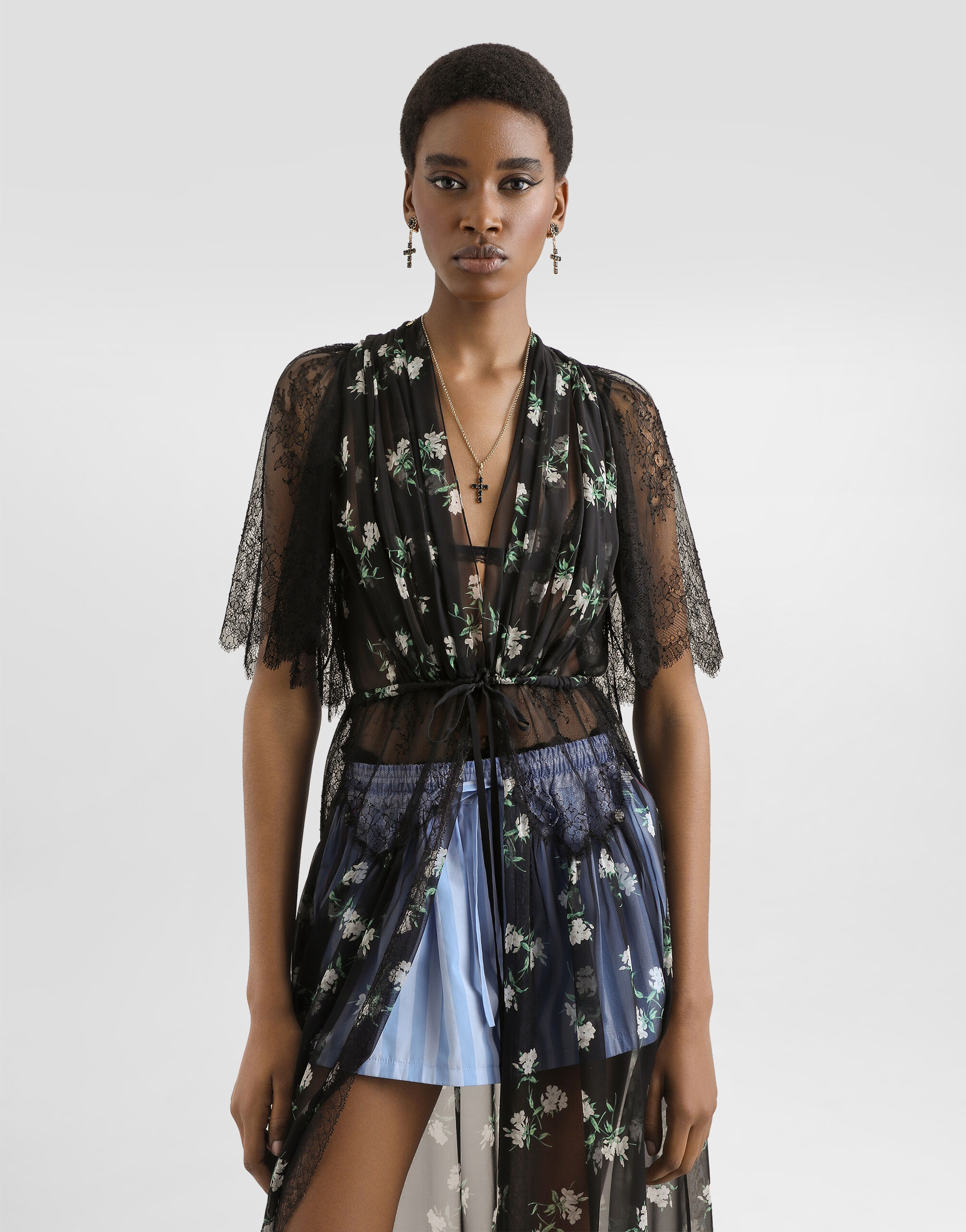 Violets-print chiffon robe dress in Multicolor for Women