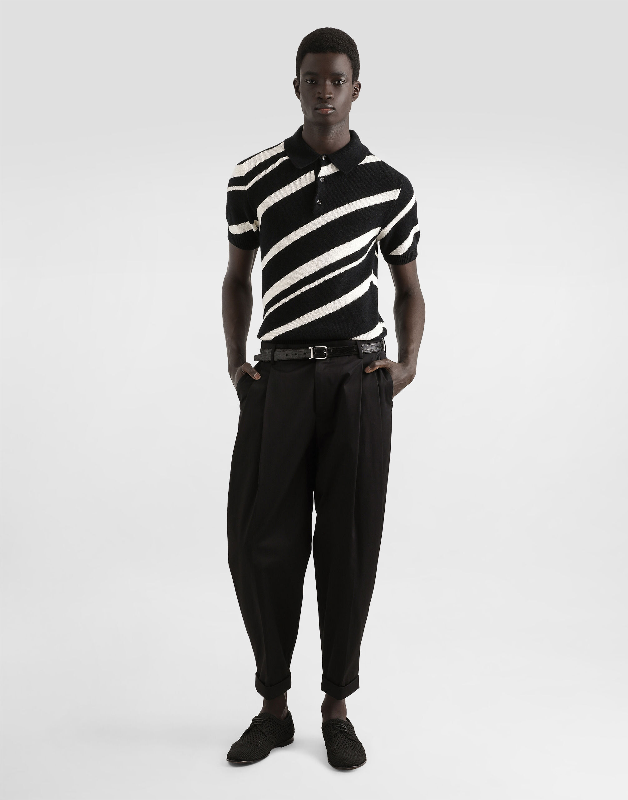 Short-sleeved cotton polo-shirt with striped inlay in Multicolor