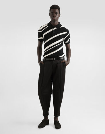 Dolce & Gabbana Pull polo en coton à manches courtes et rayures en intarsia Multicolore GXZ64TJFMMS