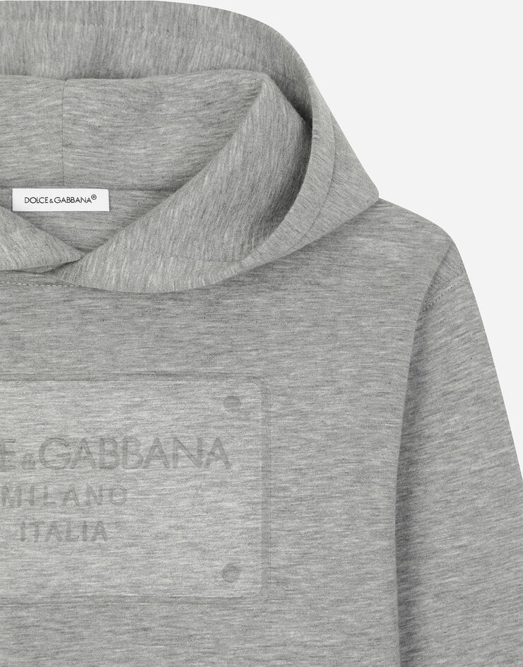 Dolce & Gabbana Felpa con cappuccio in neoprene con placca embossed Grigio L4JWKOG7N0C