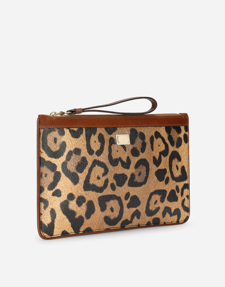 Dolce & Gabbana Flat toiletry bag in leopard-print Crespo with branded plate Multicolor BI1443AW384