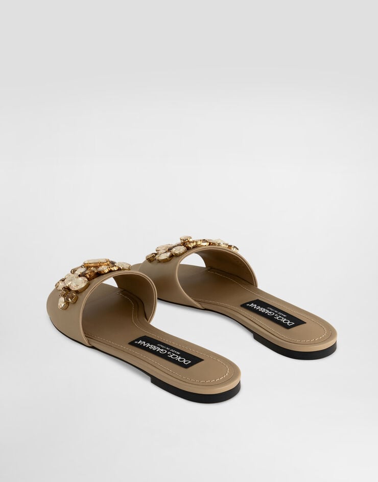 Dolce & Gabbana Nappa leather slippers with embroidery and bezels Brown CQ0637C7341