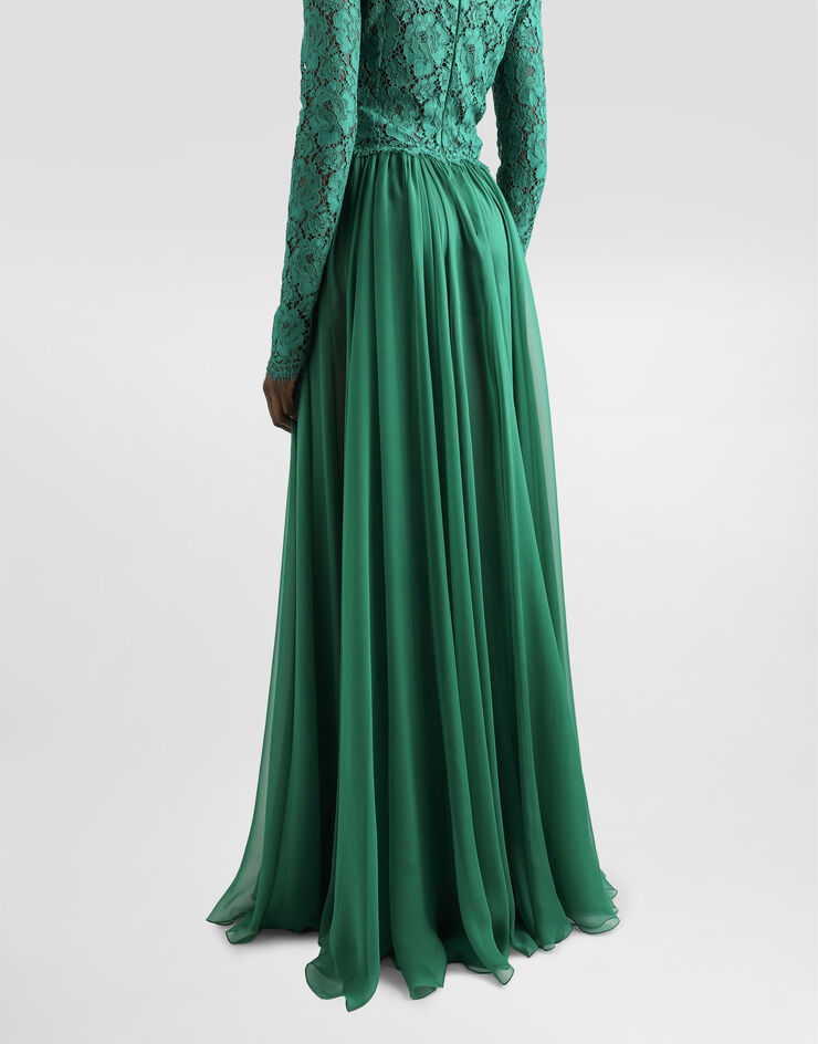 Dolce & Gabbana Langes Kleid aus Spitze und Chiffon Grün F6TJPTGDCTF
