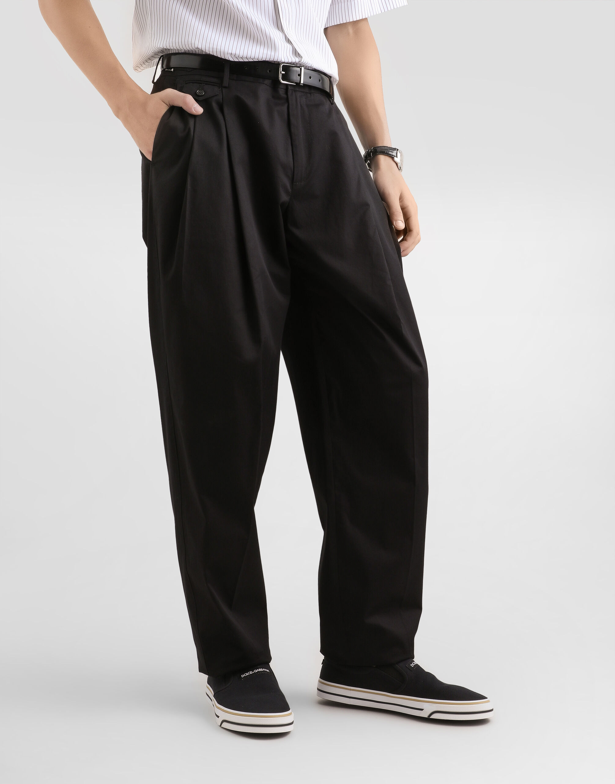 Cotton gabardine trousers in Black for Men | Dolce&Gabbana®